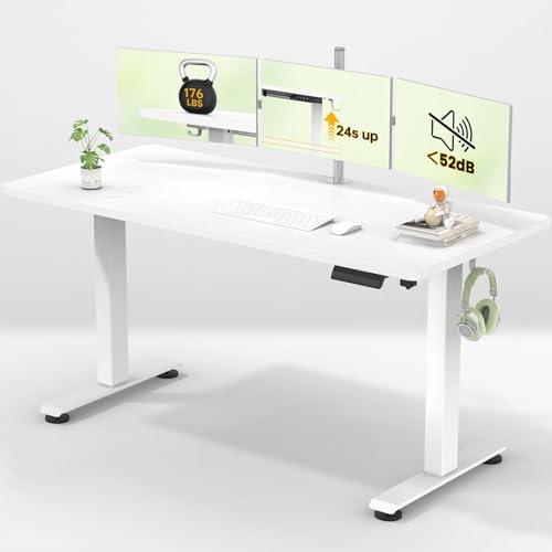 Veken 55 Inch Large Electric Standing Desk,Sit to Stand Up, Heights Adjustable, Work Home Office Computer Table for Study, Walking Pad, Writing, and Games, Wooden Desktop Desks, White - Veken