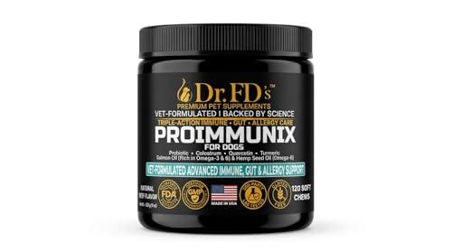 Dr. FD’s ProImmunix – Immune & Allergy Support for Dogs | Probiotic + Colostrum for Gut Health, Seasonal Itch & Skin Comfort | Natural Beef Flavor | 120 Soft Chews - Dr. FD's