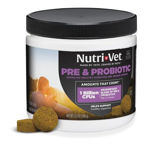 Nutri-Vet Pre & Probiotics for Dogs, Digestive Support, Upset Stomach, Puppy Probiotic, Pet Vitamins and Supplements, Dog Probiotics, Liver & Cheese Flavor, 120 Soft Chews - Nutri-Vet