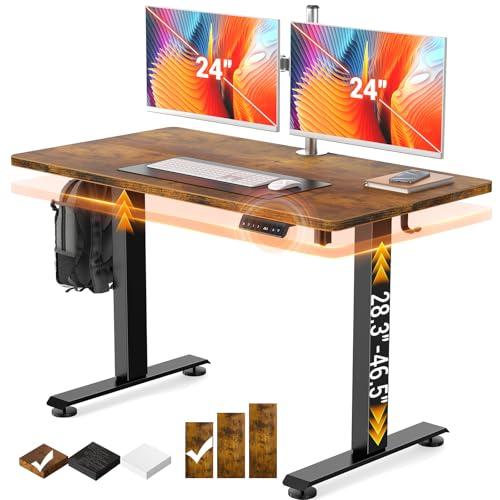 Veken 47.2" Standing Desk, Adjustable Height Office Desk with Wood Desktop, Computer Table for Home Work, Study and Gaming, Small Spaces, Modern Furniture，Brown - Veken