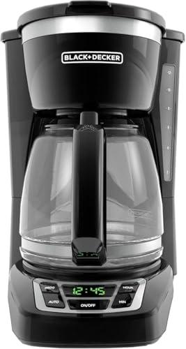 BLACK+DECKER 12-Cup Digital Coffee Maker, Programmable, Washable Basket Filter, Sneak-A-Cup, Auto Brew, Water Window, Keep Hot Plate, Black - BLACK+DECKER