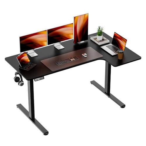 EcoZen Standing Desk Electric Height Adjustable Desk 55 x 33.5 Inches L Shaped Sit Stand up Desk, Computer Home Office Desk Memory Preset with Two-Piece Fir Wood Desktop (Black, 55 * 33.5 Inch) - EcoZen