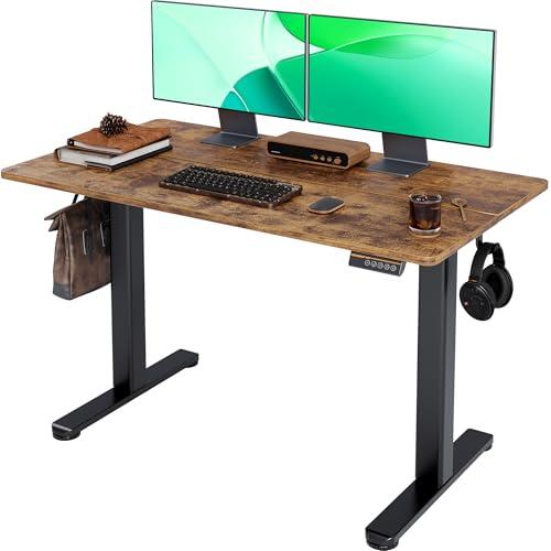 Claiks Electric Standing Desk, Adjustable Height Stand up Desk, 24x48 Inches Sit Stand Home Office Desk with Splice Board, Black Frame/Rustic Brown Top - Claiks