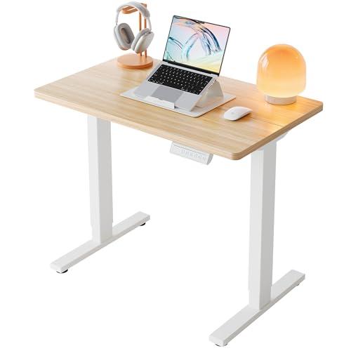 HUANUO 32" Small Electric Standing Desk Adjustable Height, 4 Memory Height Settings, Sit Stand Up Desk for Home Office & Computer Workstation, LightWalnut - HUANUO