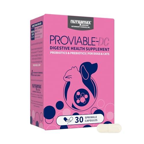 Nutramax Proviable Probiotics for Dogs and Cats, Daily Digestive Health Supplement with Multiple Strains of Bacteria, Cat and Dog Probiotics Plus Prebiotics, 30 Capsules - Nutramax