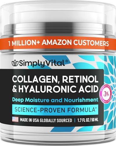 SimplyVital Collagen, Retinol & Hyaluronic Acid Cream - Anti-Aging Face Moisturizer for Face, Firming Skin Care Neck & Décolleté - Made in USA, Daily Moisturizer Face Cream Day & Night - 1.7 fl.oz. - SimplyVital