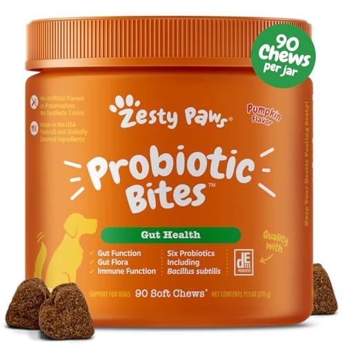 Zesty Paws Probiotics for Dogs - Digestive Enzymes for Gut Flora, Digestive Health, Diarrhea & Bowel Support - Clinically Studied DE111 - Dog Supplement Soft Chew for Pet Immune System - Pumpkin - Zesty Paws