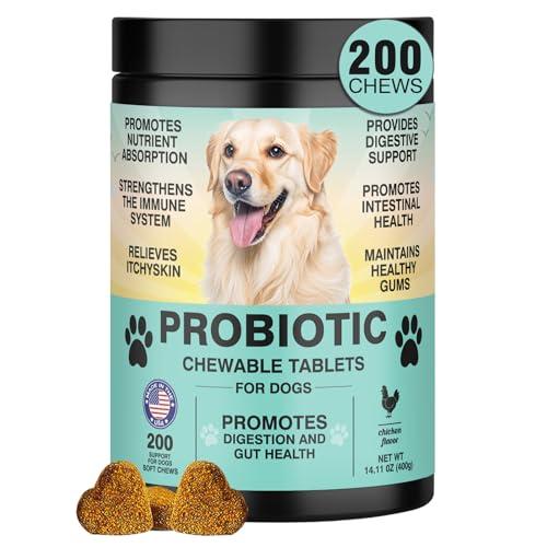 Probiotics for Dogs Gut Digestive Health Probiotic Chew for Dogs Digestive Enzymes Relieve Diarrhea Immunity Oral Problems Itching Constipation Prebiotics Dog Probiotics 200 Tablets Chicken Flavor - TzzyiC