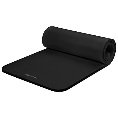 Retrospec Solana Yoga Mat 1" Thick w/Nylon Strap for Men & Women - Non Slip Exercise Mat for Home Yoga, Pilates, Stretching, Floor & Fitness Workouts - Black - Retrospec