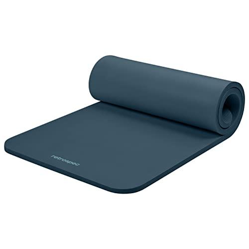 Retrospec Solana Yoga Mat 1" Thick w/Nylon Strap for Men & Women - Non Slip Exercise Mat for Home Yoga, Pilates, Stretching, Floor & Fitness Workouts - Ocean Blue - Retrospec