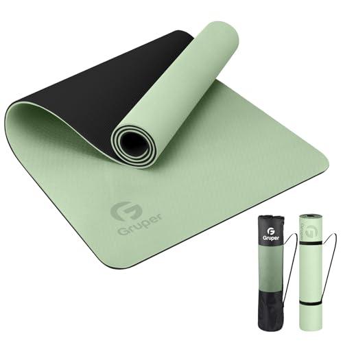 Yoga Mat Non Slip, Eco Friendly Fitness Exercise Mat with Carrying Strap,Pro Yoga Mats for Women,Workout Mats for Home, Pilates and Floor Exercises (Matcha Green/Black, Thickness-6mm) - Gruper