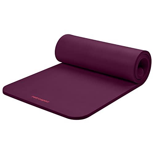 Retrospec Solana Yoga Mat 1" Thick w/Nylon Strap for Men & Women - Non Slip Exercise Mat for Home Yoga, Pilates, Stretching, Floor & Fitness Workouts - Boysenberry - Retrospec