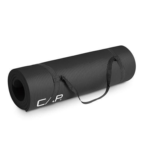 CAP Barbell Yoga Mat 1/2" Thick with Carrying Strap - High Density Exercise Mat for Yoga, Pilates, Stretching, Floor & Fitness Workouts - 68''x24''x1/2" | Black - CAP Barbell