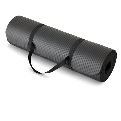 Amazon Basics 1/2 Inch Extra Thick Exercise Yoga Mat with Carrying Strap for Home Workouts and Fitness, 74" x 24", Black - Amazon Basics