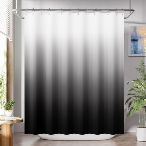 AmazerBath Shower Curtain, Cloth Ombre Black Shower Curtain Set with 12 Hooks, Washable Fabric Black and White Shower Curtain, Rustic Farmhouse Bathroom Shower Curtain, 72x72 Inches - AmazerBath