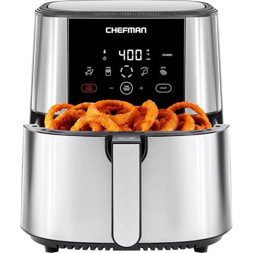Chefman TurboFry® Touch Air Fryer, XL 8-Qt Family Size, One-Touch Digital Control Presets, French Fries, Chicken, Meat, Fish, Nonstick Dishwasher-Safe Parts, Automatic Shutoff, Stainless Steel - Chefman