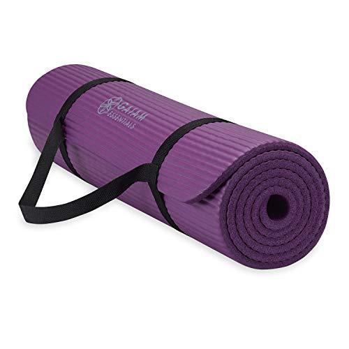 Gaiam Essentials Thick Yoga Mat Fitness & Exercise Mat with Easy-Cinch Carrier Strap, Purple, 72"L X 24"W X 2/5 Inch Thick, 10mm - Gaiam