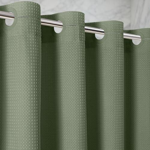 Zemyovia Waterproof No Hooks Waffle Shower Curtain, 260GSM Heavy Duty Fabric, with 10 Durable Split Grommets, Luxury Hotel Spa Style for Bathroom, Machine Washable, 74 x 72 Standard Size, Green - Zemyovia