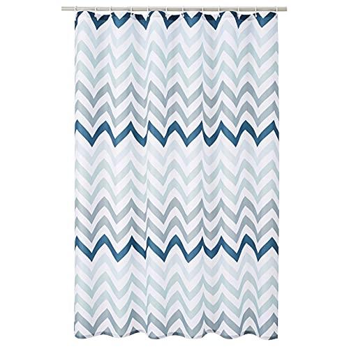 Amazon Basics Bathroom Shower Curtain, Water Resistant Fabric with Grommets & Hooks, Machine Washable, 72"x72" , Blue Ombre Chevron - Amazon Basics