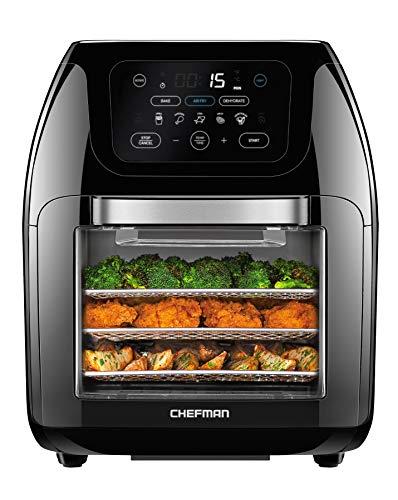CHEFMAN Multifunctional Digital Air Fryer+ Rotisserie, Dehydrator, Convection Oven, 17 Touch Screen Presets Fry, Roast, Dehydrate, Bake, XL 10L Family Size, Auto Shutoff, Large Easy-View Window, Black - Chefman