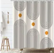 GKLEASG Boho Mid Century Shower Curtain, Minimalist Abstract Arch Simple Sun Modern Machine Washable Waterproof for Bathroom Decor Bathtub with 12 Hooks (72×72) - GKLEASG